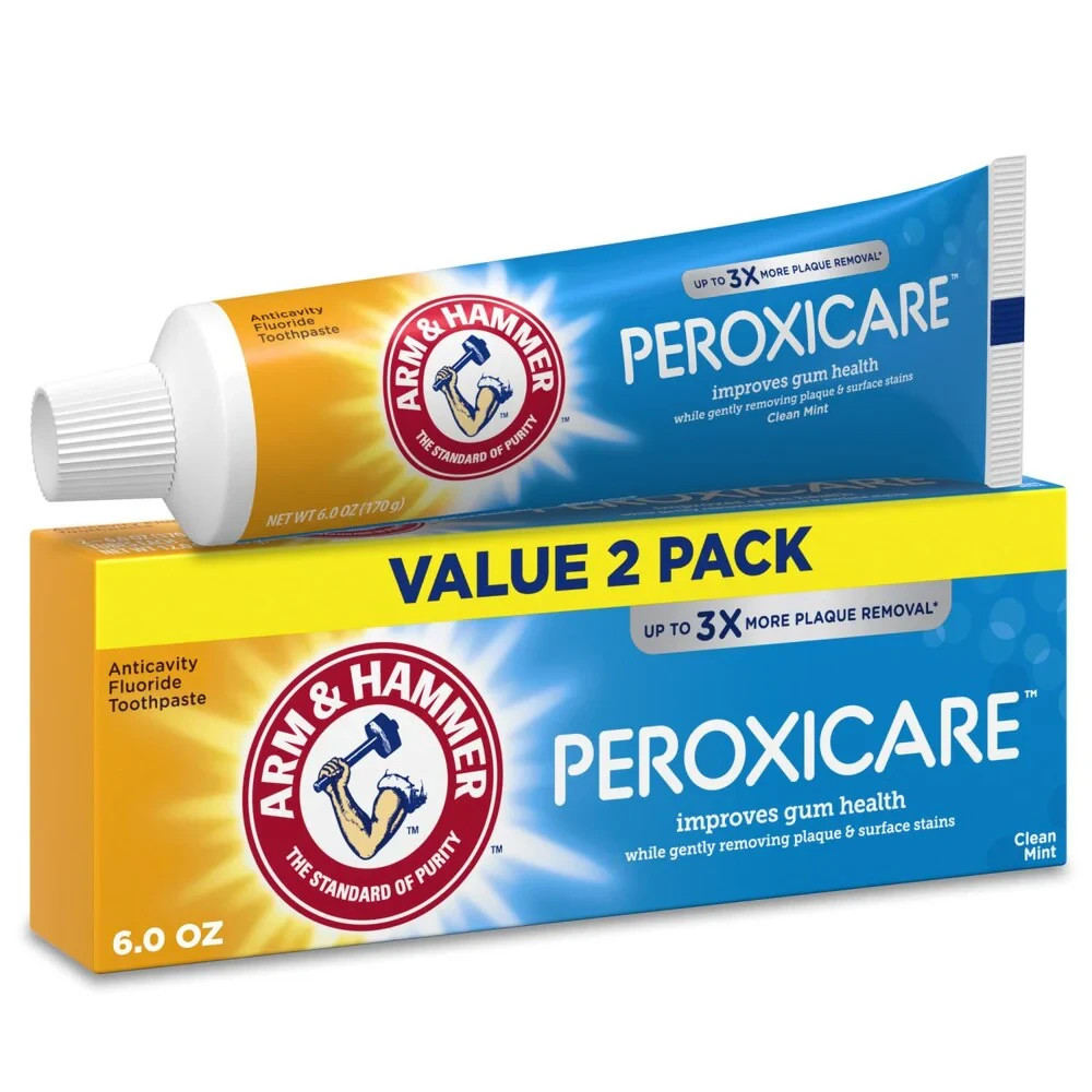 Arm and Hammer Peroxicare Anticavity Fluoride Toothpaste, Clean Mint, 6 OZ 2 pac
