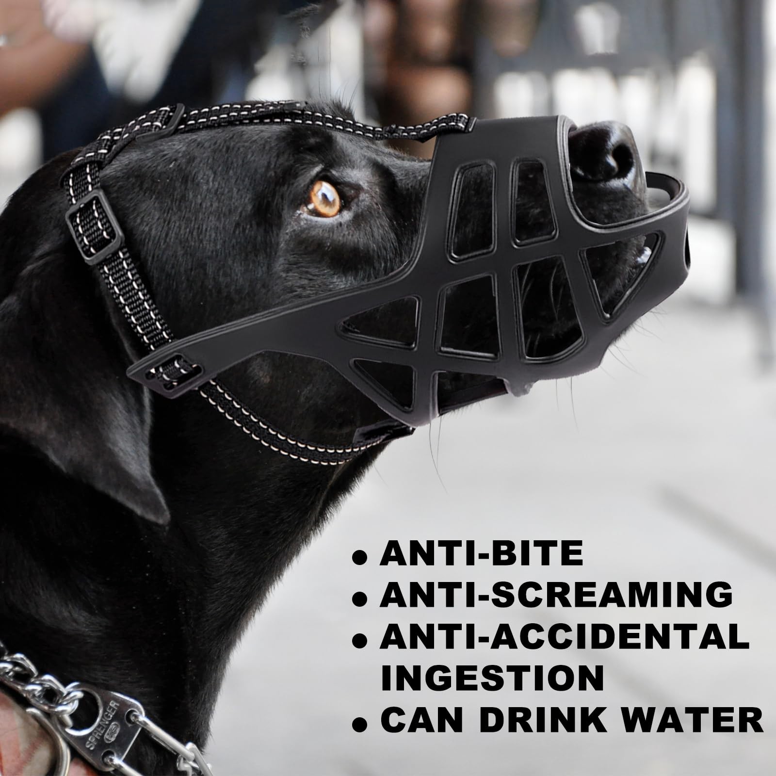 Breathable Basket Dog Muzzle - Adjustable for Small to X-Large S/M, Black