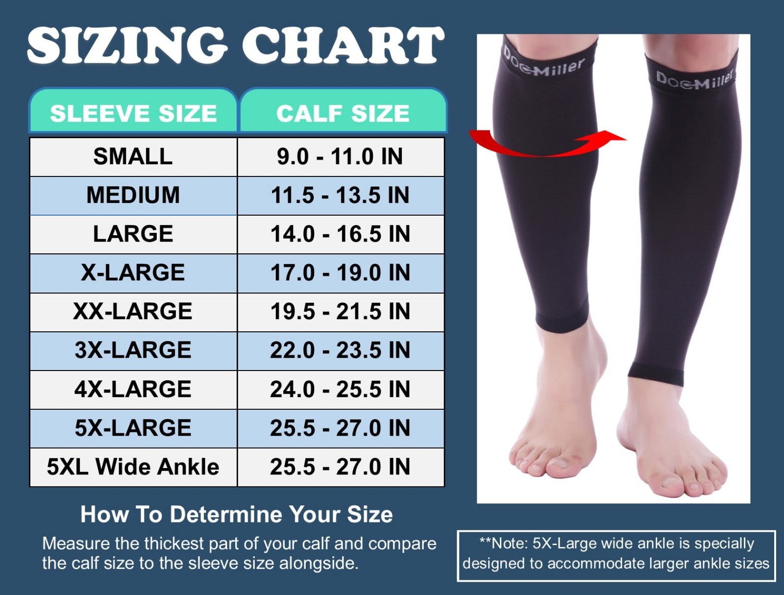 Doc Miller Calf Compression Sleeve Pair 20-30mmHg Recovery Varicose Veins BLACK