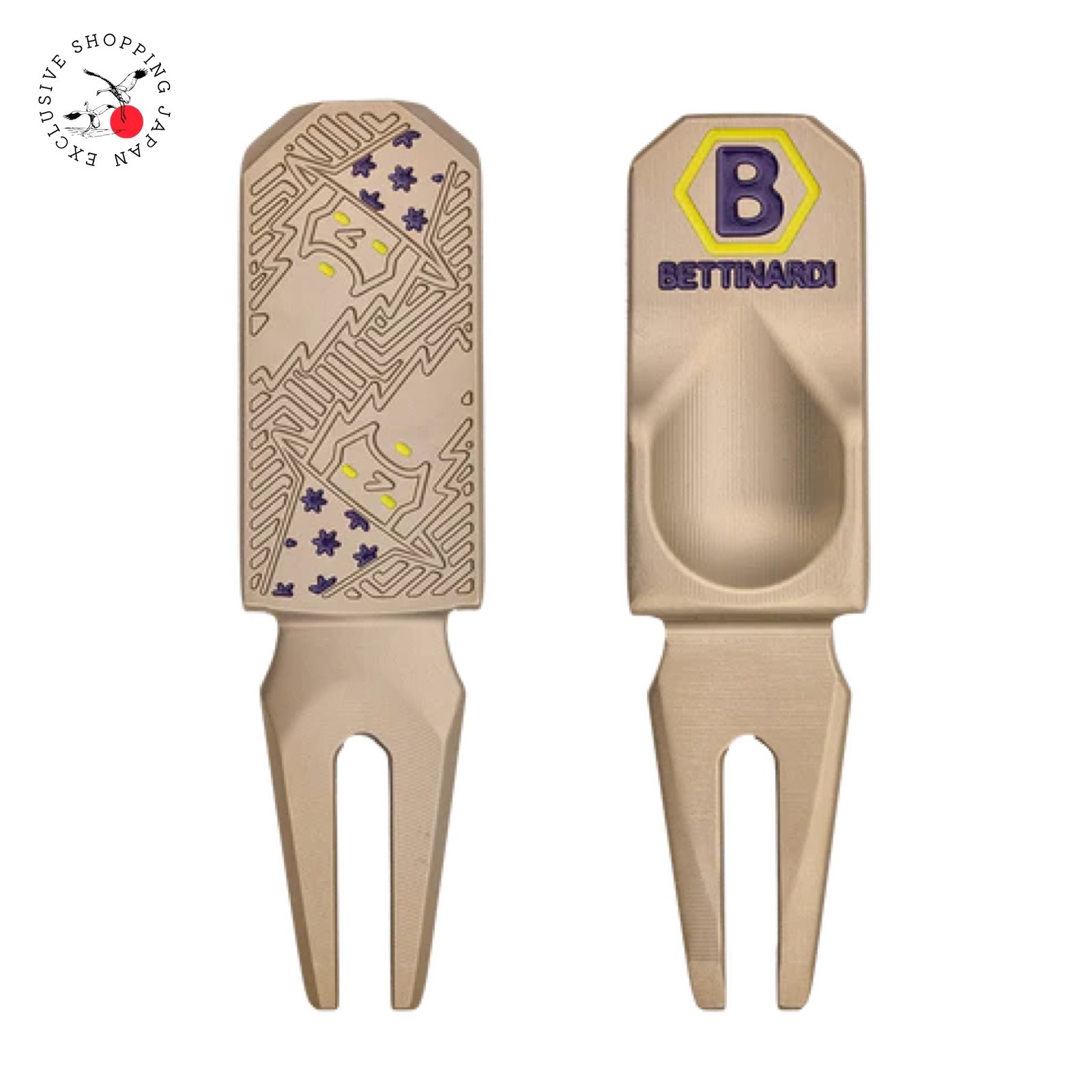 BETTINARDI Wizard Gold Flame Divot Tool Purple 2-Prong Stainless Golf Accessory