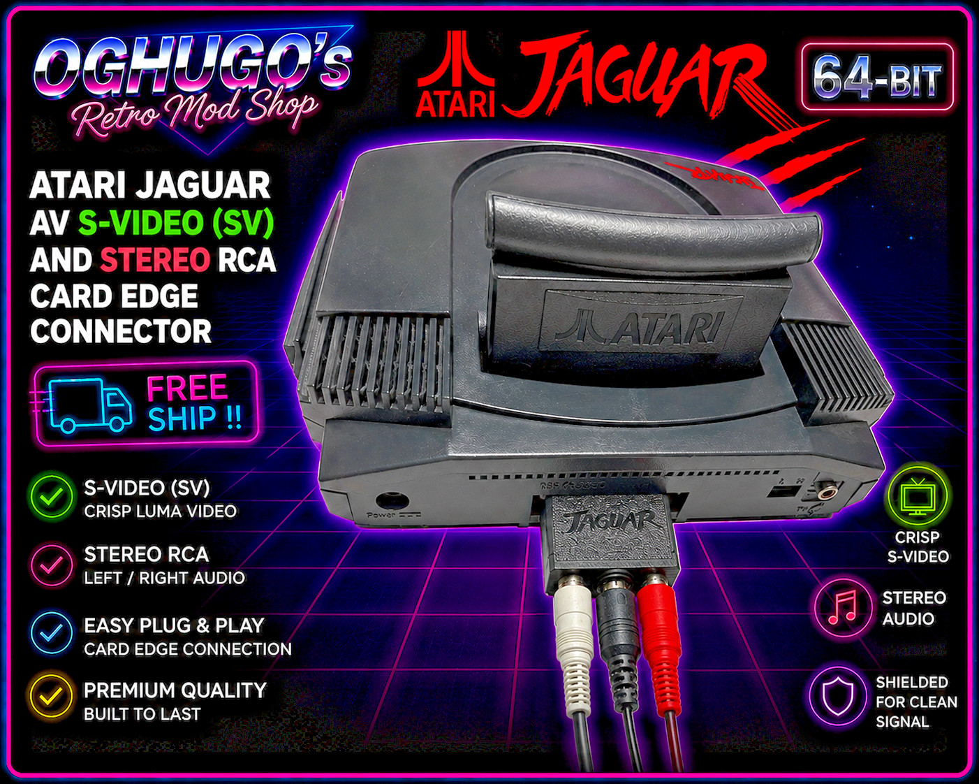 Atari Jaguar AV S-Video ( SV ) and Stereo RCA Card Edge Connector Free ship ! !