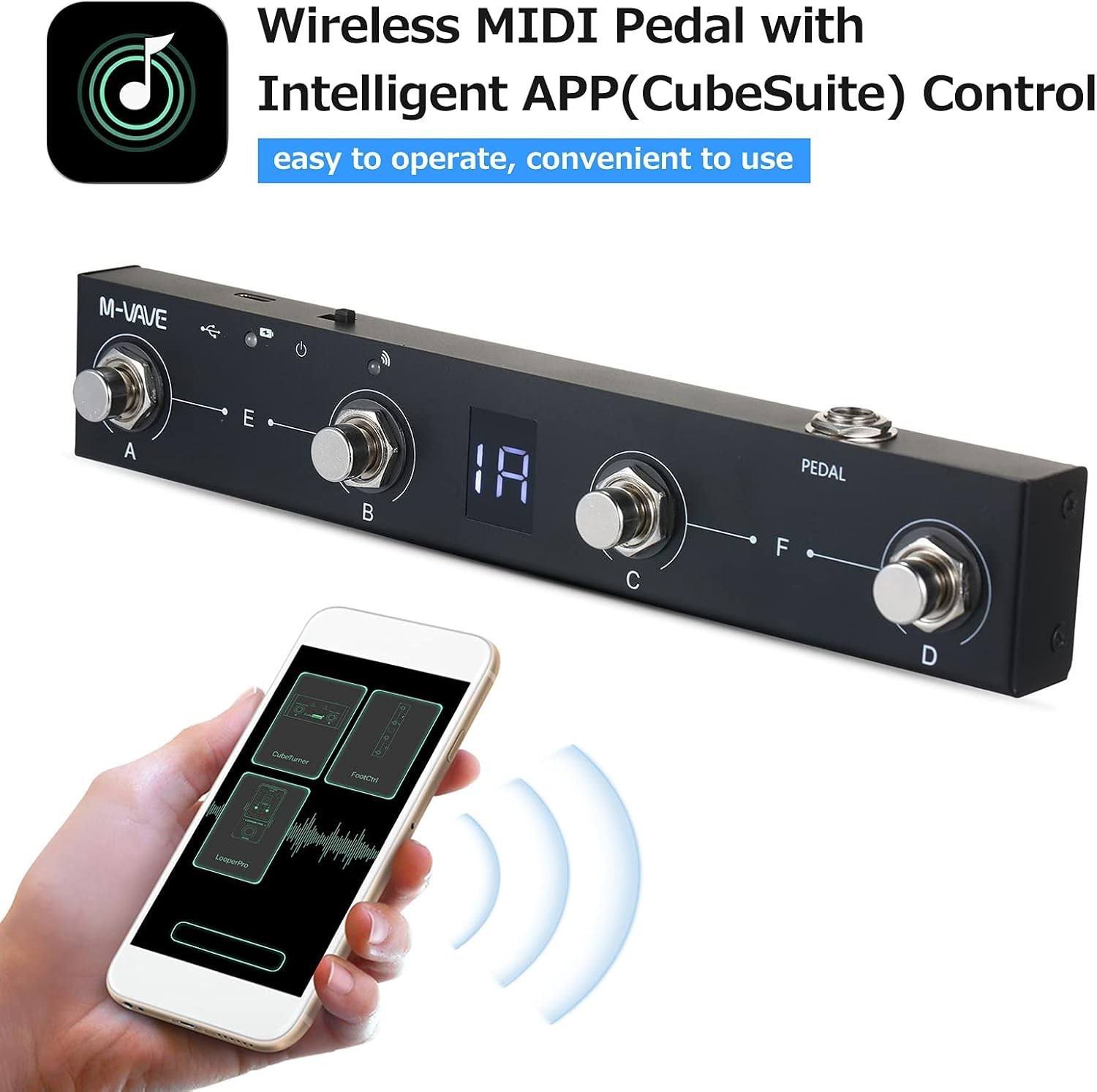 Rechargeable MIDI Foot Controller - Bluetooth Connectivity & Intuitive Display