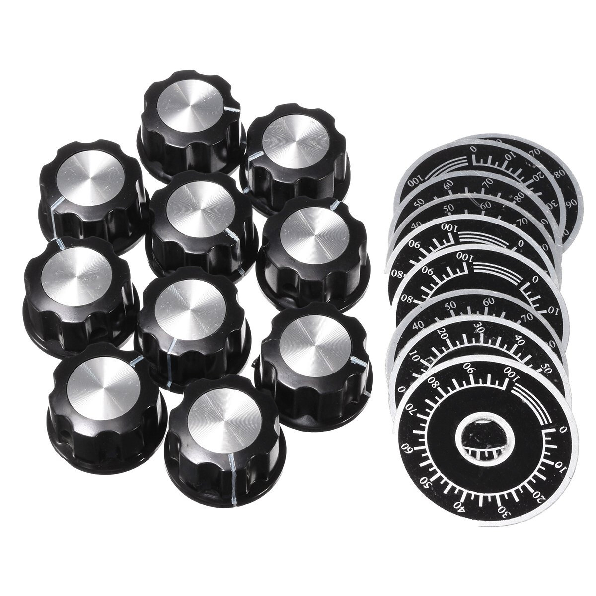 10x Rotary Potentiometer Knobs + Volume Amplifier Dial Hole 6mm Shaft