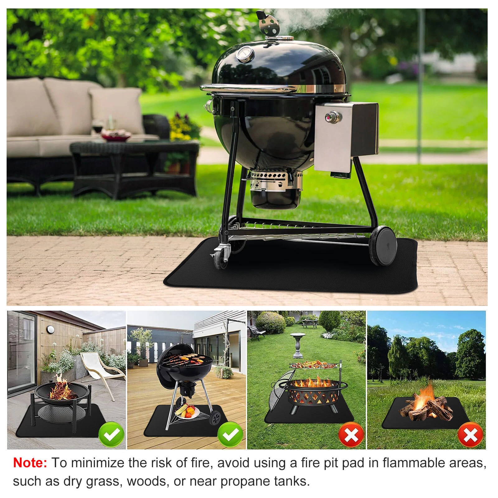 NEW Under Grill Mats for Outdoor Grill, Fireproof Reusable Grill Mat 48" x 30"