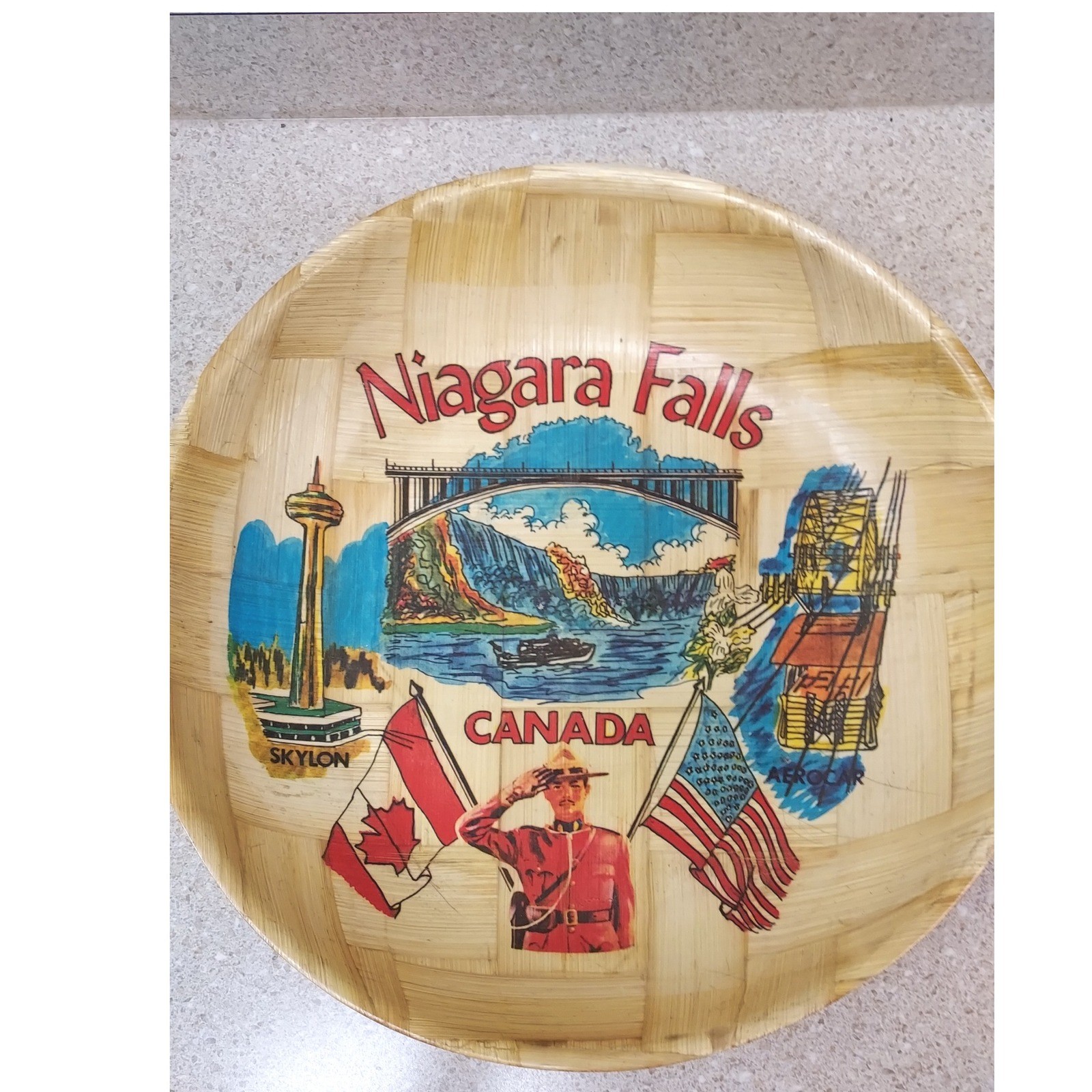 Vintage Niagara Falls Canada Souvenir Plate Tray Bamboo Skylon Tower