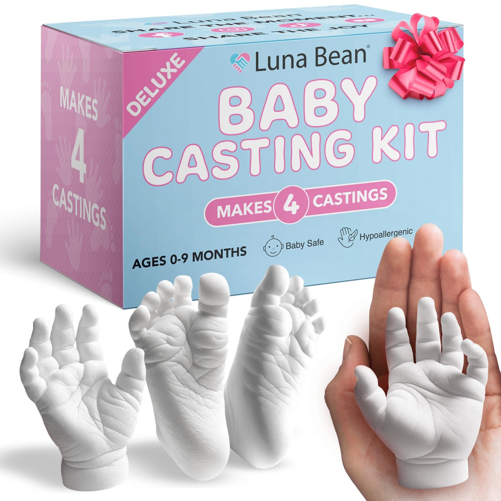 Luna Bean Baby Footprint and Hand Casting Mold Kit (4 Pack) First Time White