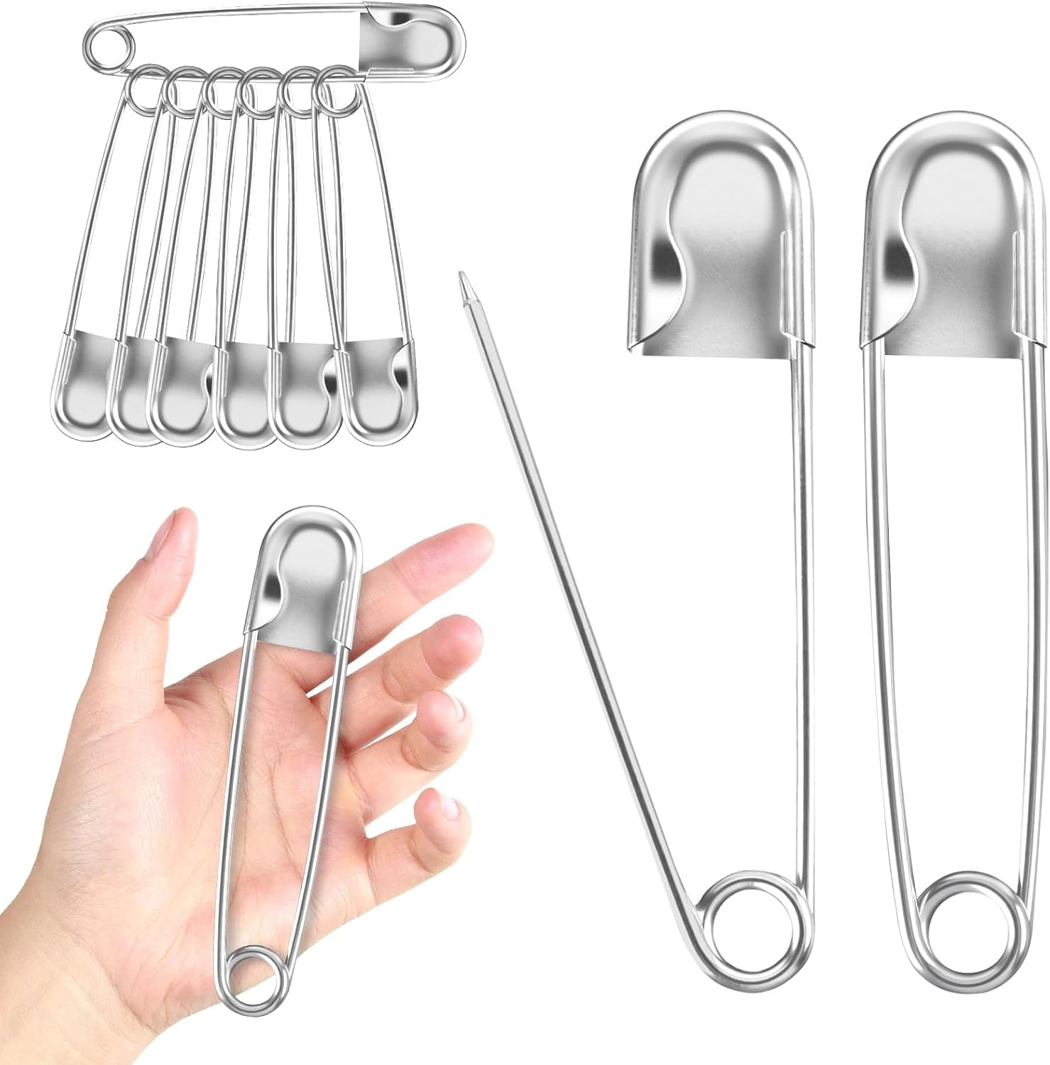 Jumbo Safety Pins 7P, 5 Inch Extra Large Safety Pins Heavy Duty, Stainless Steel