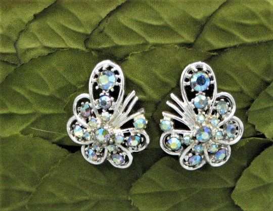 Vintage Swirled AB Rhinestone Earrings #6338 Gift Box Free Shipping