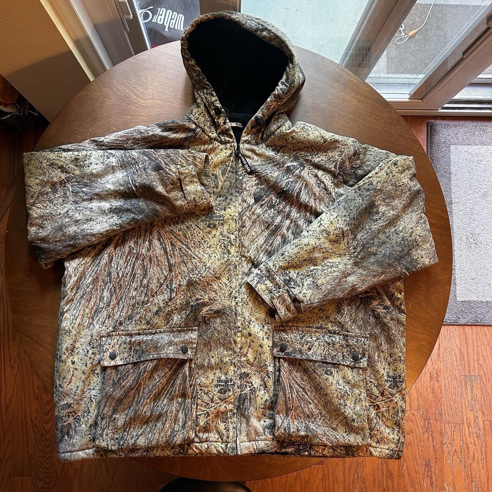Vintage Mossy Oak Brush Camo Jacket, 3XL (54-56), Hood, Zip-Up, Hunting, Winter