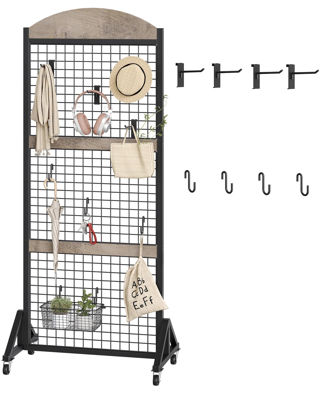 CHOEZON Grid Wall Panel 5.7’ x 2’ 23.6"L X 15.7"W X 68.9"H, Greige and Black