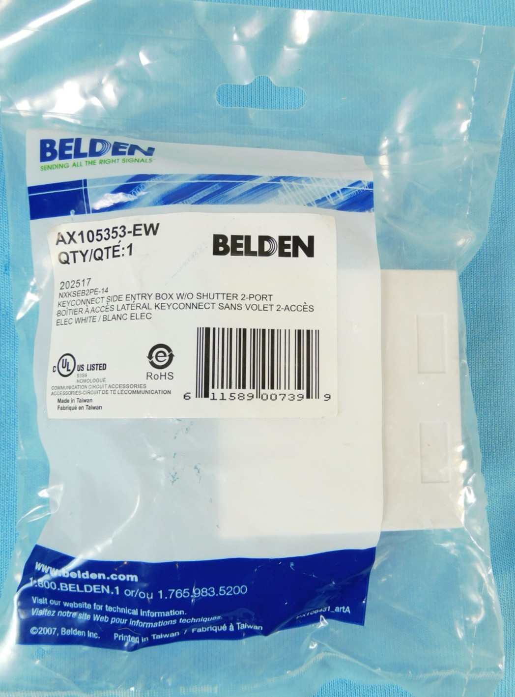 AX105353-EW Belden KeyConnect Side Entry Box, Plastic, Flush Mount 2-Port, White