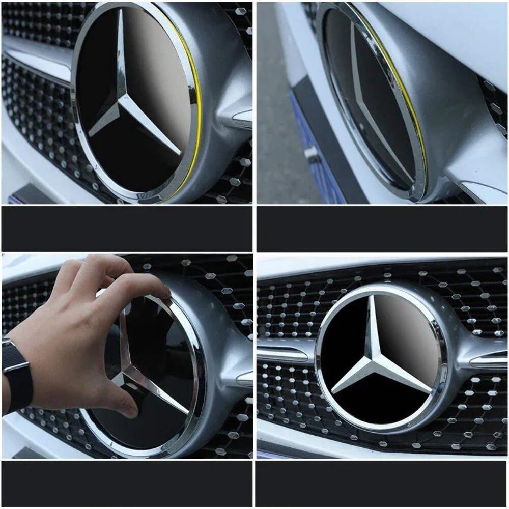 3d Chrome Black Star Logo Car Front Grille Emblem Mercedes Benz Amg W205 W212 W2