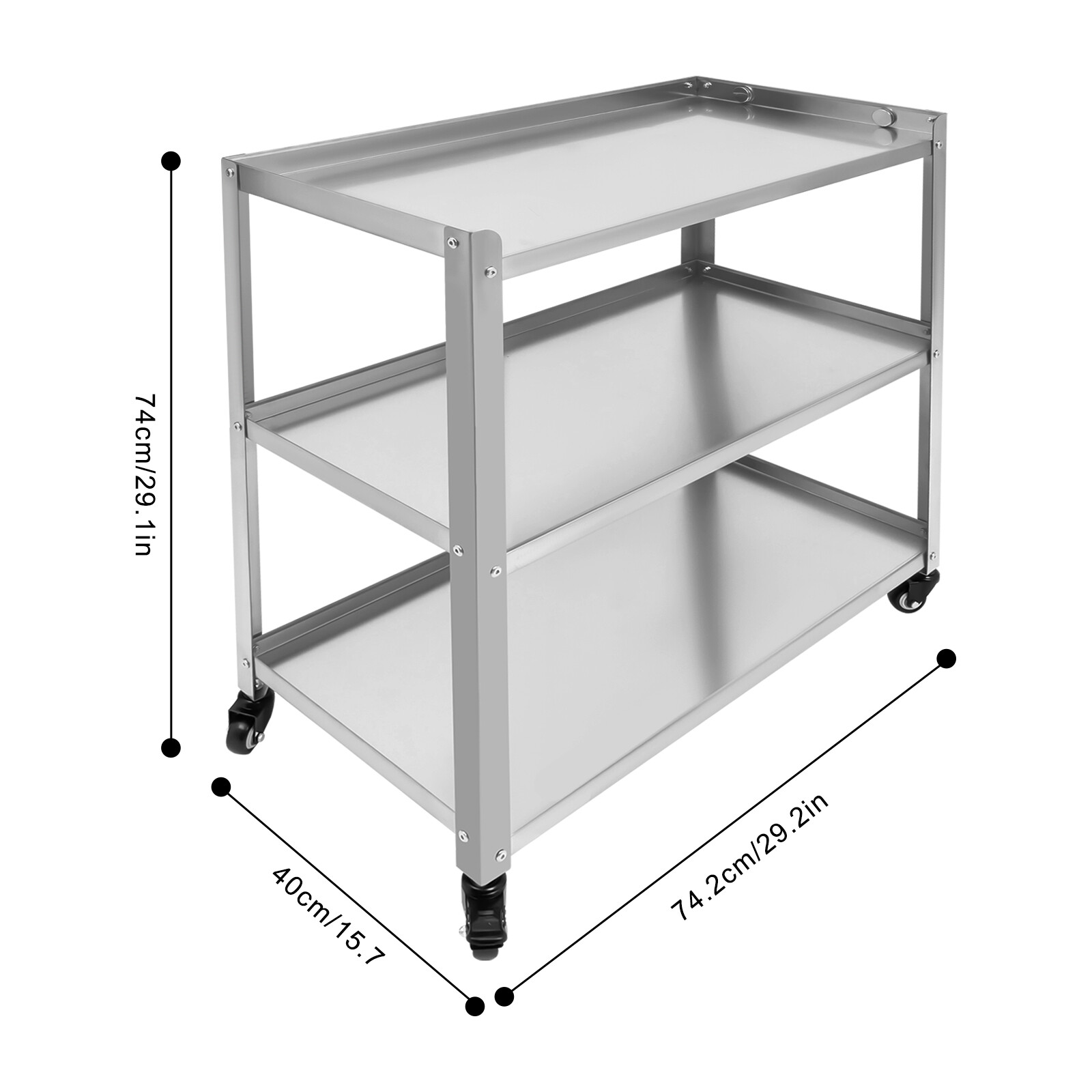 3 Tier Kitchen Trolley Cart Utility Serving Storage Rolling Cart Stainless Steel
