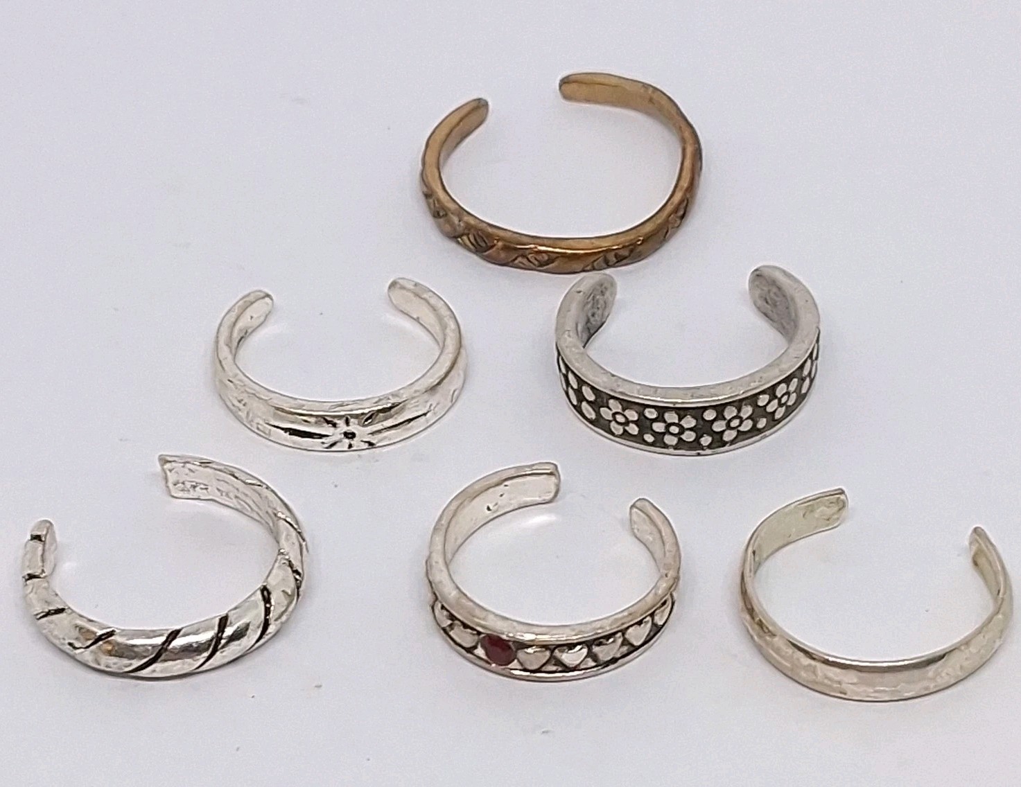 6 pcs Lot Vintage Silver-tone Toe Rings Adjustable