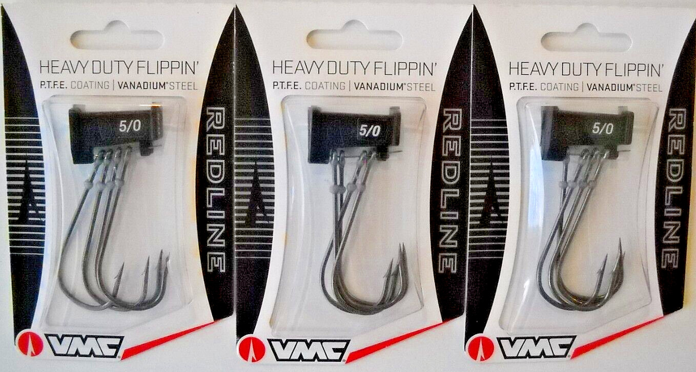Lot of 3 VMC RED LINE SERIES 5/0 HEAVY DUTY FLIPPIN' Hooks with 4 per pack