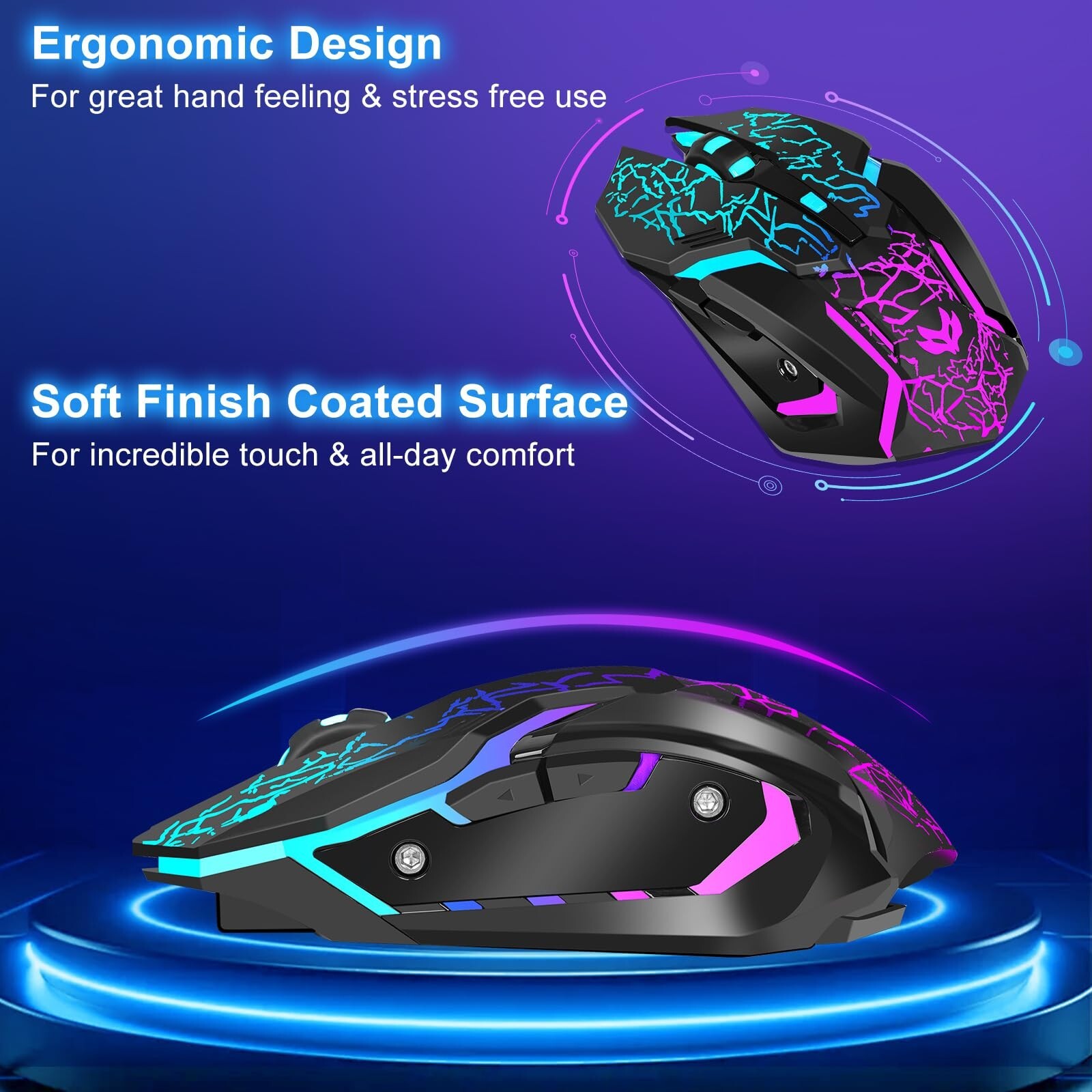 Wireless Gaming Mouse, Rechargeable Wireless Computer Mouse with Type-C Fast ...