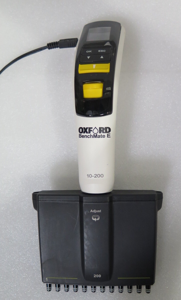 R194939 Oxford BenchMate E 10-200 Electronic Multichannel Pipette + Charger