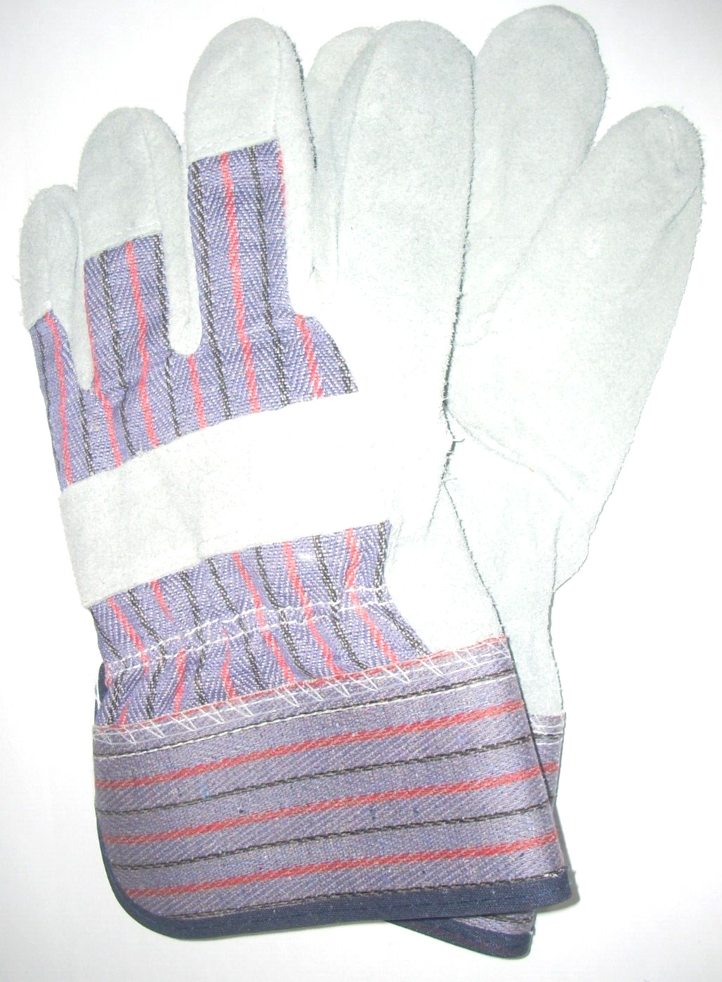 Leather Palm Work Gloves Canvas Knuckle Strap Back Gauntlet Cuff Size Large