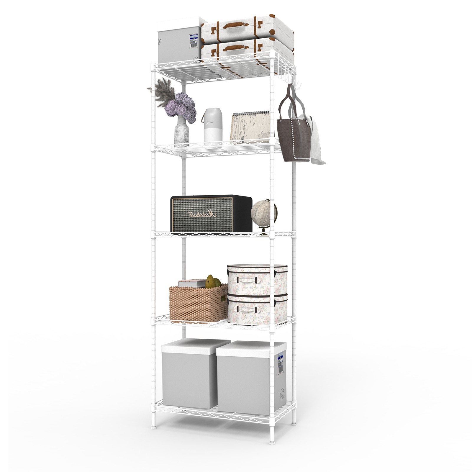 5-layer display rack with adjustable layer spacing, plug-in deformable structure