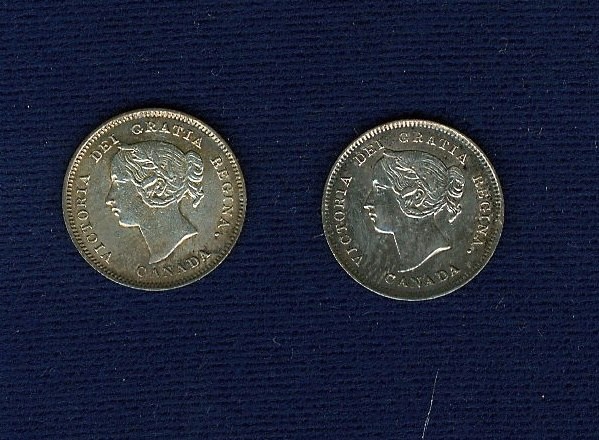 CANADA  VICTORIA  1897 & 1900 (OVAL '0's) 5 CENTS SILVER COINS, LOT OF (2)