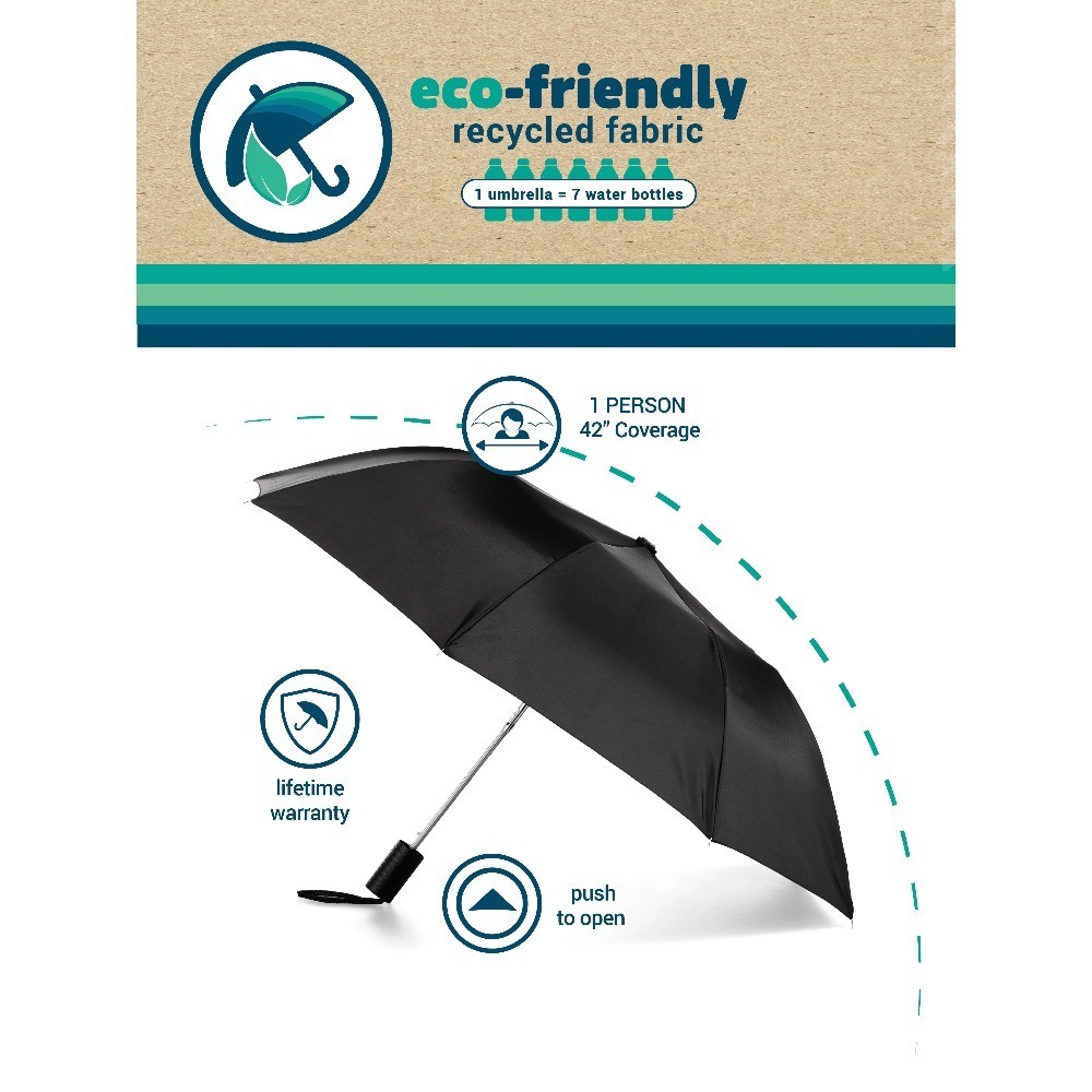 Auto Open Umbrella with Recycled Canopy in Black