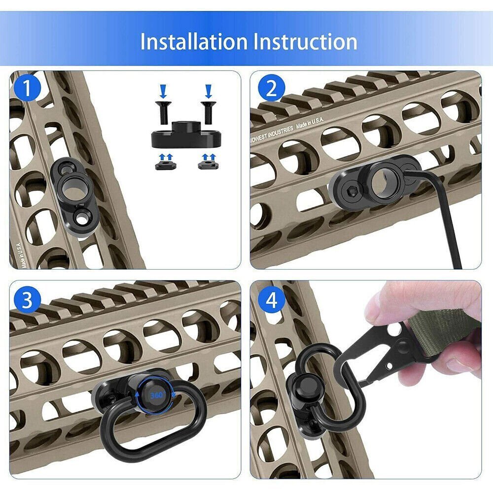 Tactical 2 Point Sling Strap Shoulder Padded /2Pcs M-LOK QD Swivel Mount /D Ring
