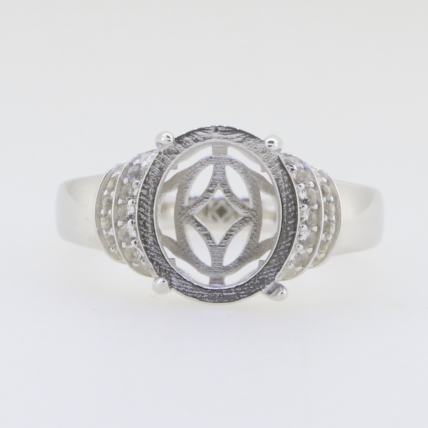 Sterling Silver Semi Mount Ring Setting RD 8x8mm W/ White Topaz Split Shank