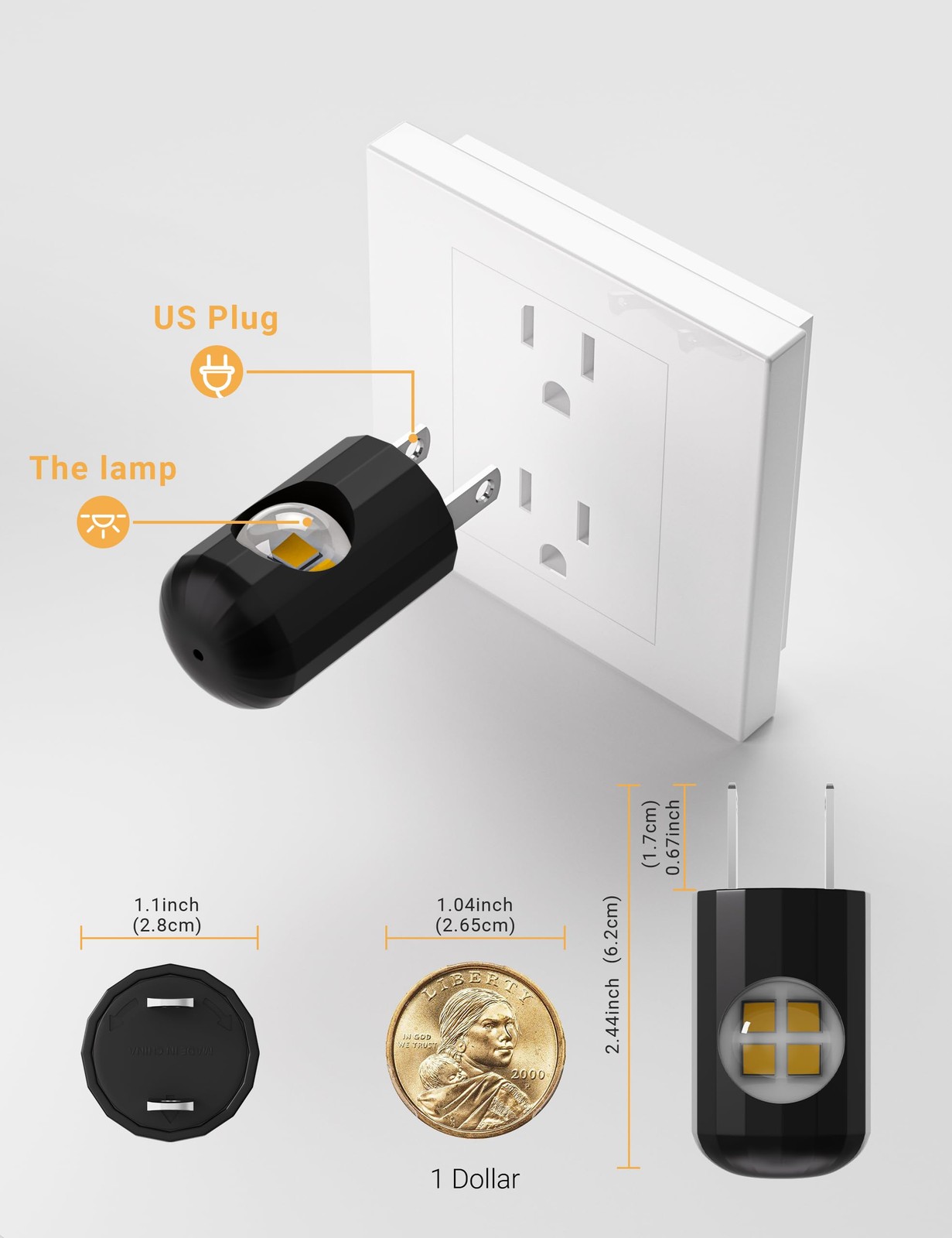 TSEXES Plug-in LED 1.1 inches x x 2.4 inches, 2700K Warm White
