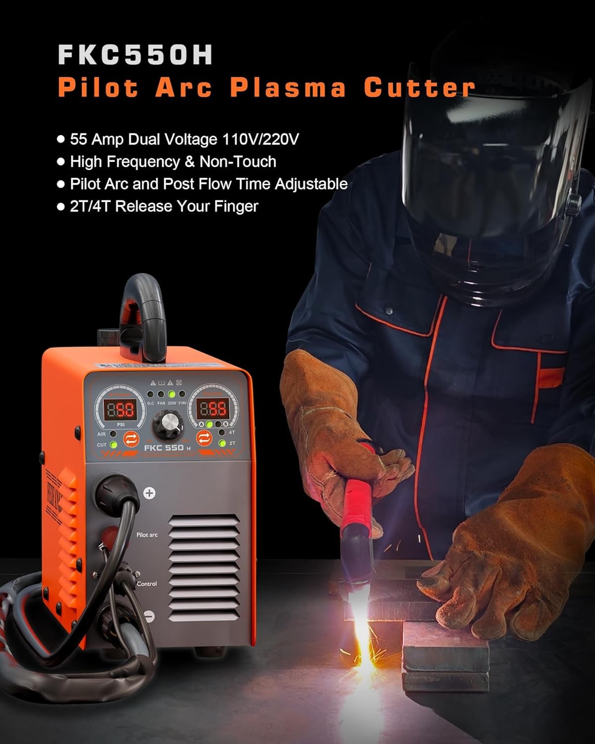 Plasma Cutter 55A Non Touch Pilot Arc HF Air Plasma Cutting Machine Max Cut 3/4"