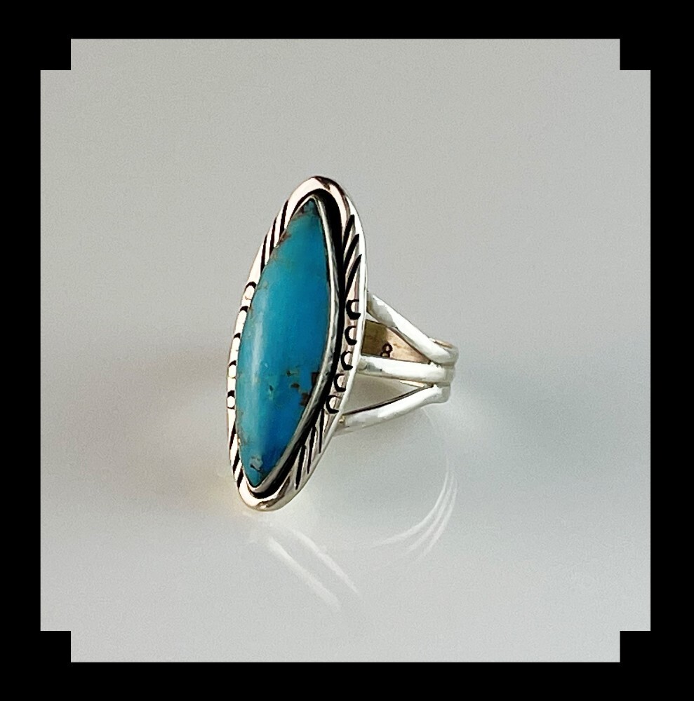 Handcrafted Sterling and Kingman Turquoise Ring Size 7 3/4