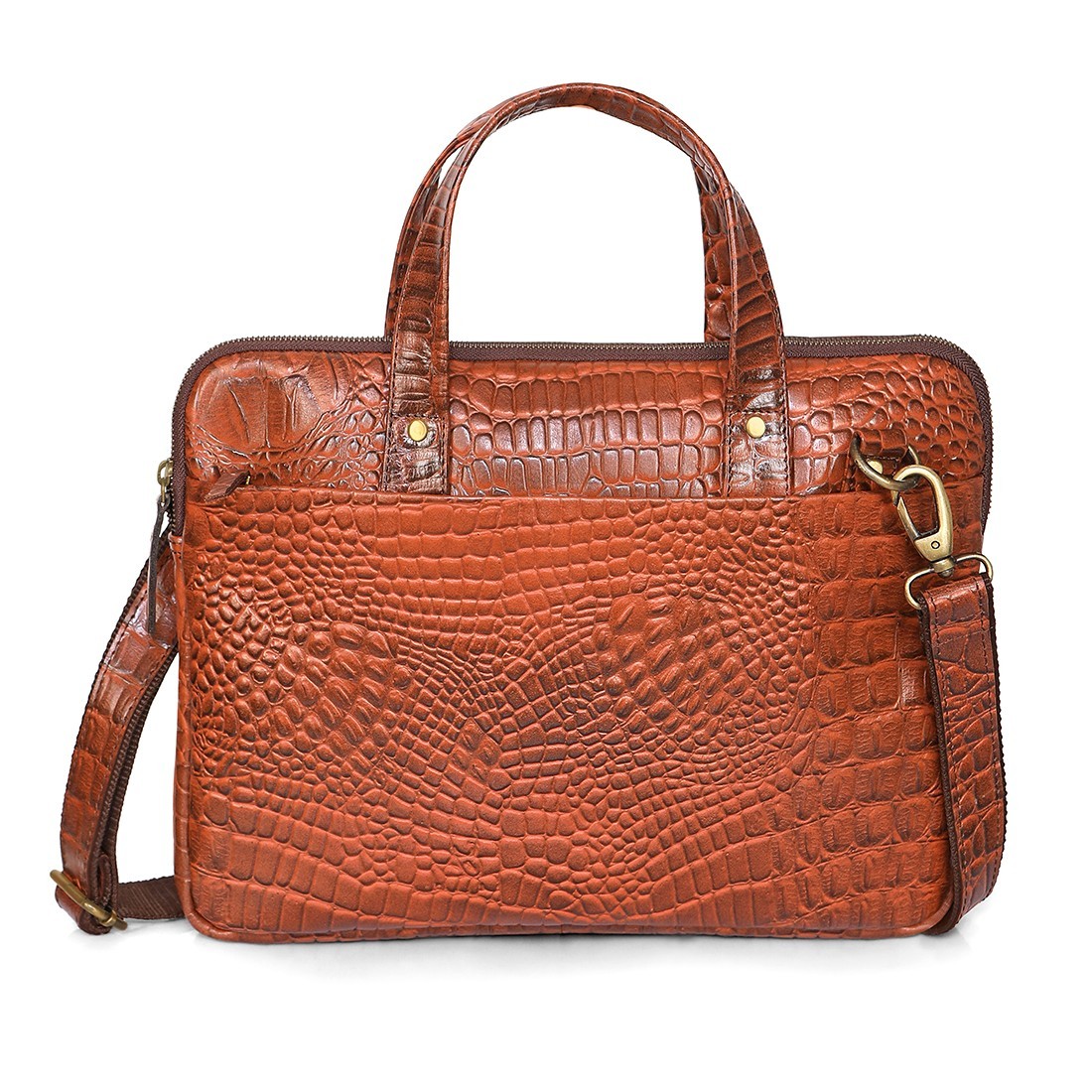 15" Tan Crocodile Print  Laptop Bag Briefcase Messenger Shoulder Genuine Leather