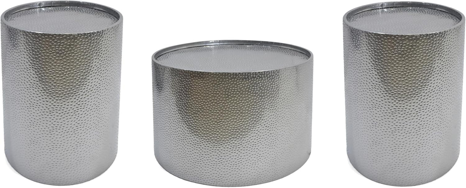 Braeburn 3-Piece Modern Round Iron Accent & Coffee Table Set in Silver