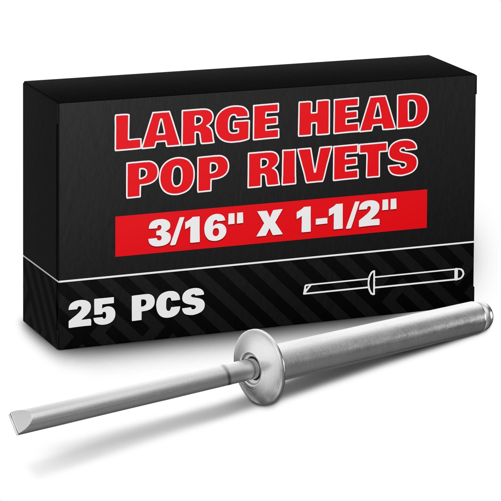 25 Pcs Aluminum Long Rivets 3/16 x 1-1/2 Large Dome Head Large, Metallic