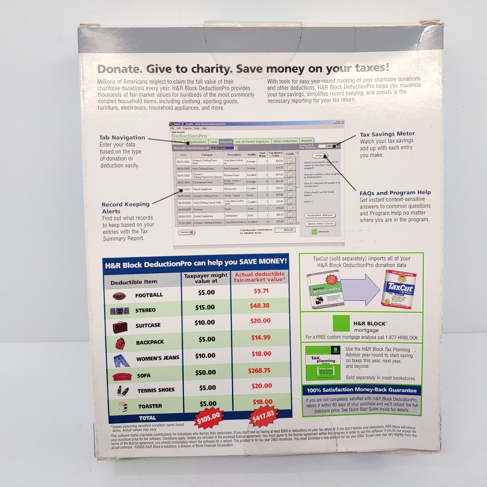 Vintage H&R Block Deduction Pro PC 2003 Software Program New