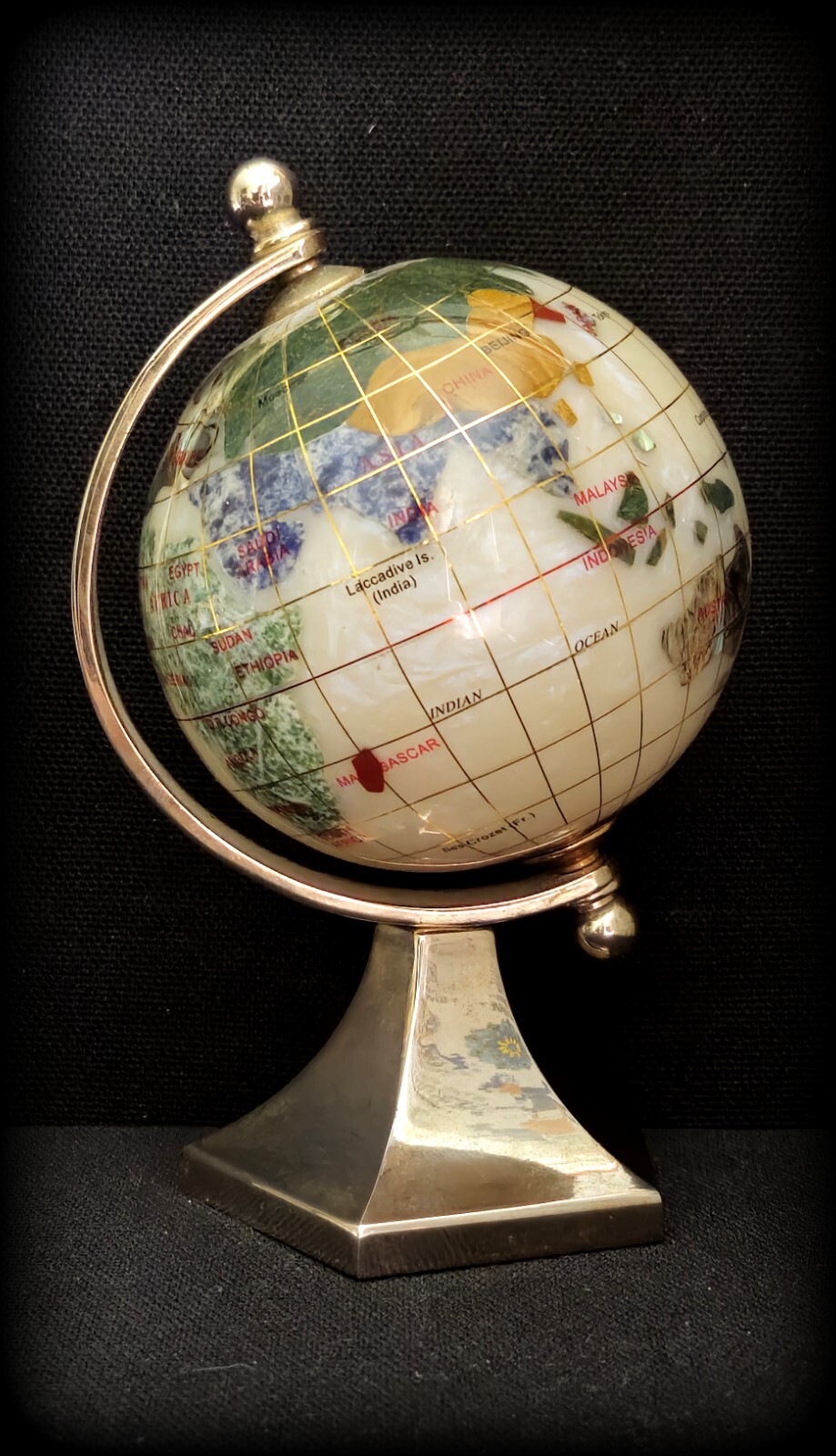 Inlay Gemstone Globe 3" White Opal Ocean