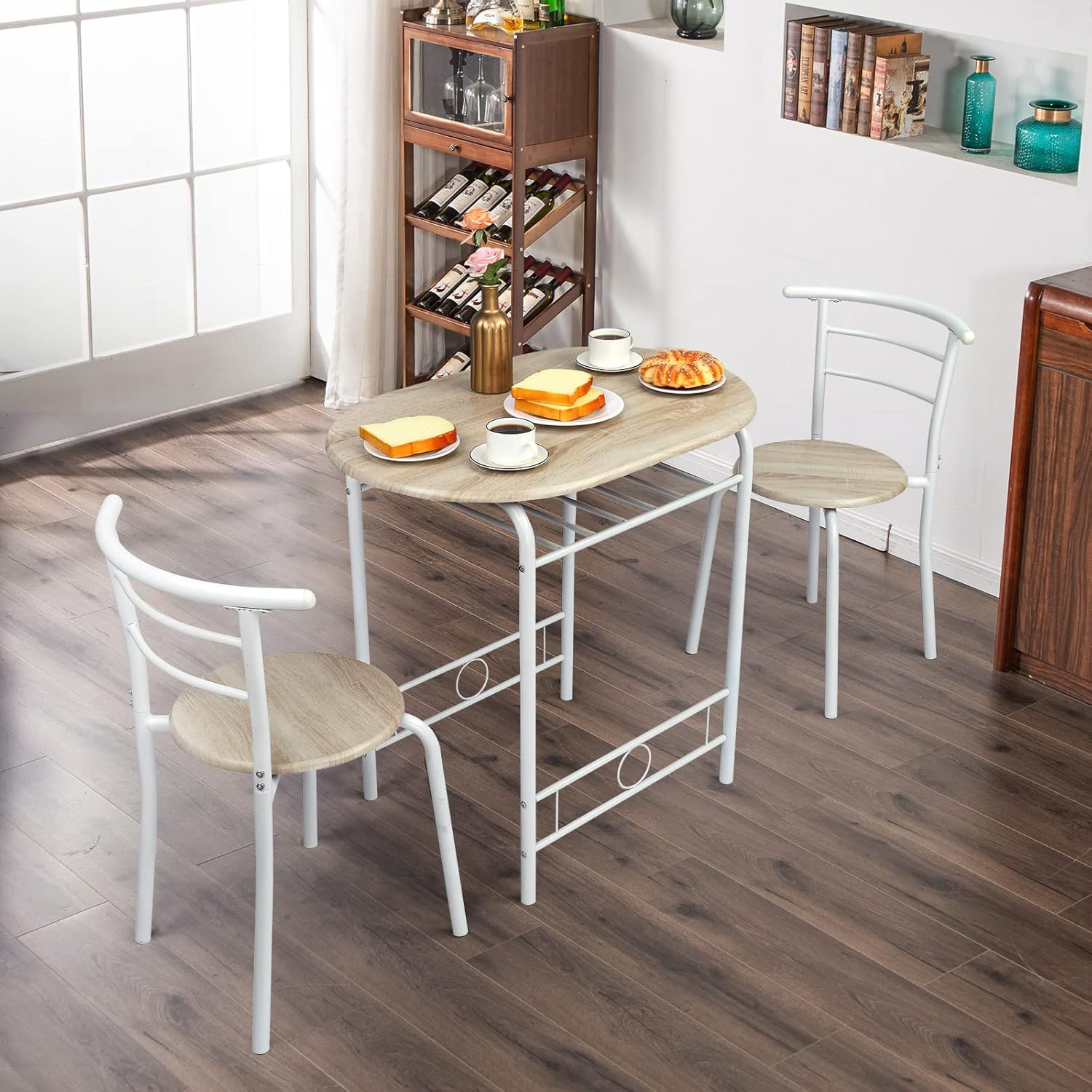 3 Piece Dining Set,Small Kitchen Table Set for 2,Breakfast Table Set,Kitchen Woo