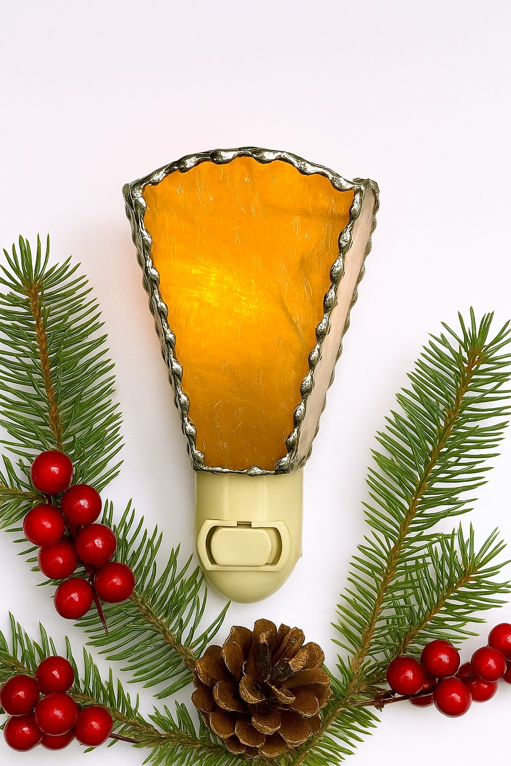 Amber Texture Night Light: Handmade Stained Glass Plug-In
