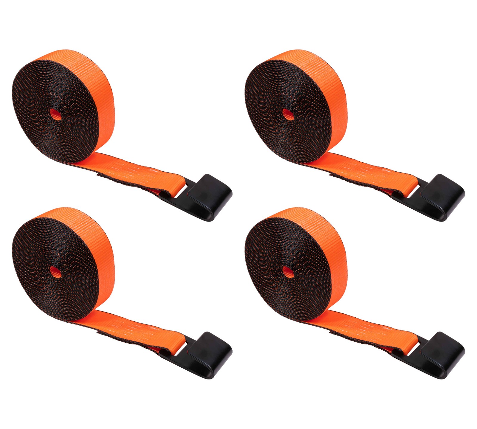 4Pk 2"x30' High Abrasion Orange Heavy Duty Tie Down w/ Flat Hook WLL 6670 lbs