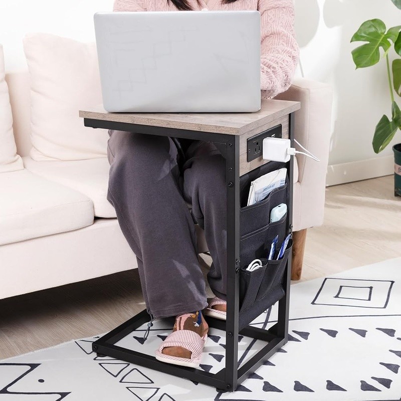 C Side Tables W/ USB Ports & Outlets Sofa Organizer Storage C Table Set
