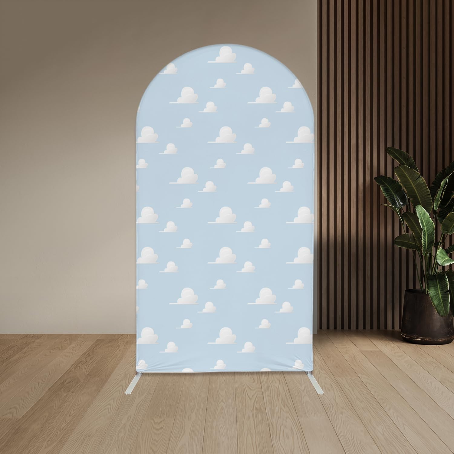 Aerdce Blue Sky White Clouds Arched Backdrop Coversdouble-Sided Stretchy Arched