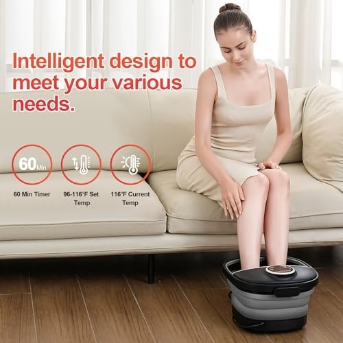 Collapsible Heated Foot Spa Bath with Massager, Bubbles, Timer & Temperature Con
