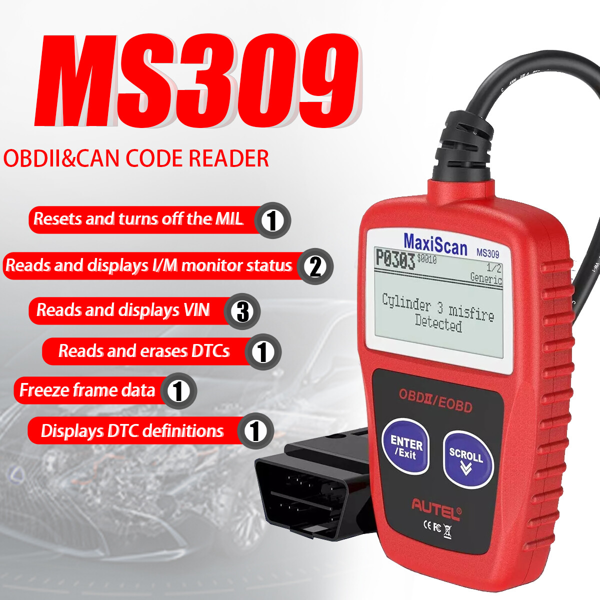 Car Bluetooth Scanner Code Reader OBDII MS309 Read Diagnostic Tool