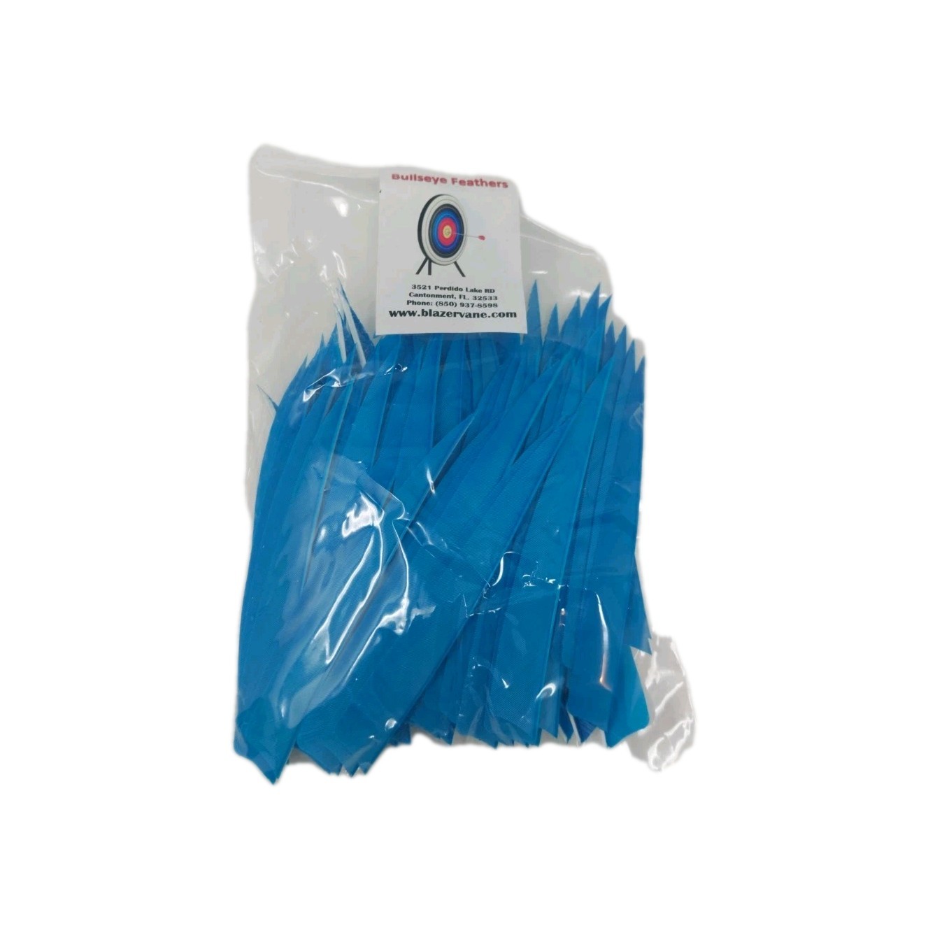 100pk Bullseye Archery Feathers 5" Right Wing: Shield Solid Turquoise Blue