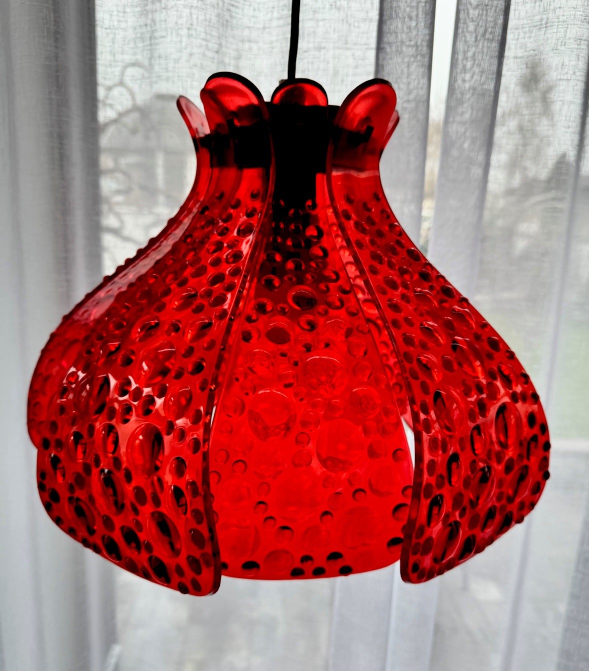 Vintage USSR Mid-Century Pendant Ruby Plastic Lamp Soviet Decor