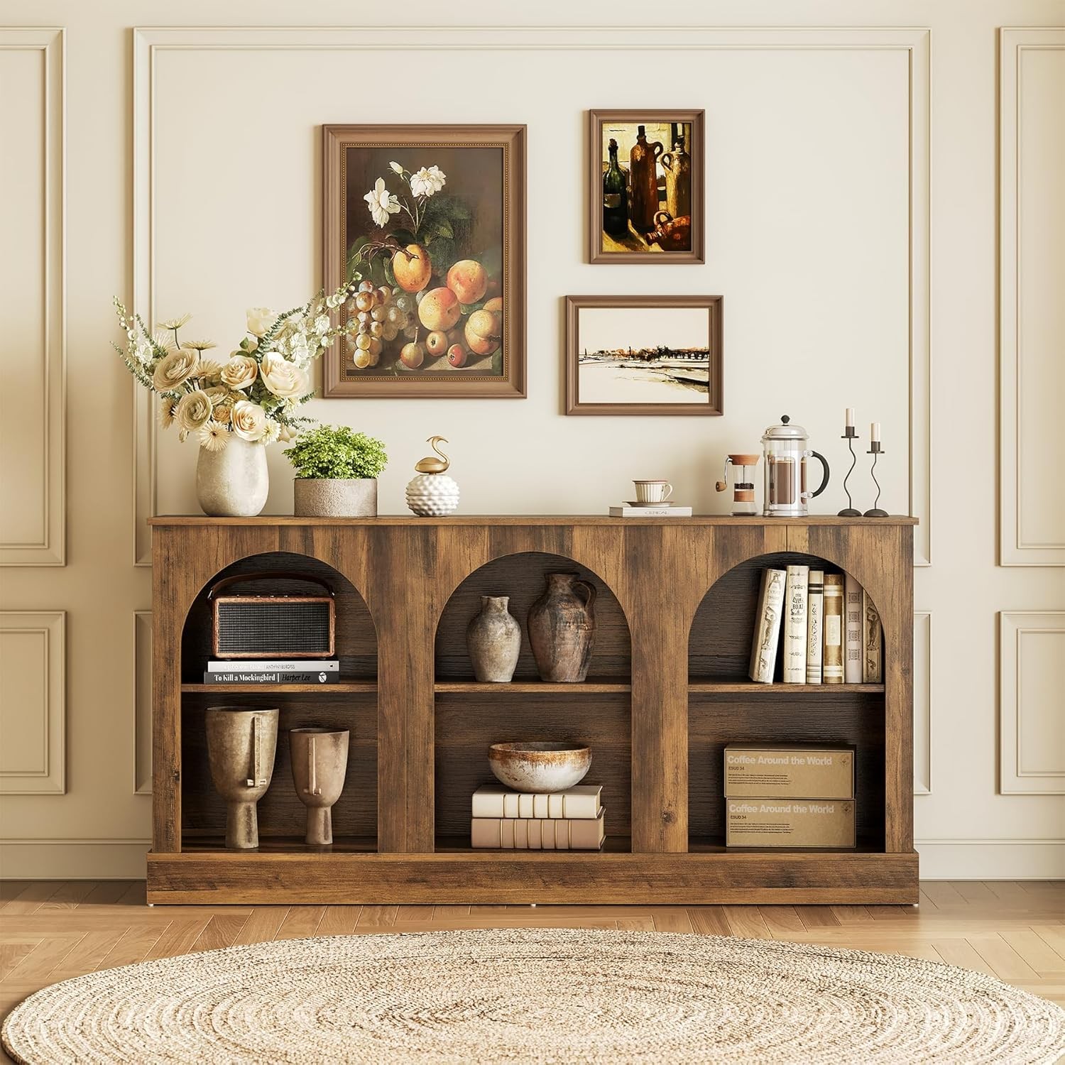 63" Modern Console Sofa Table W/ 3-Tier Storage Wooden Rectangular Foyer Table