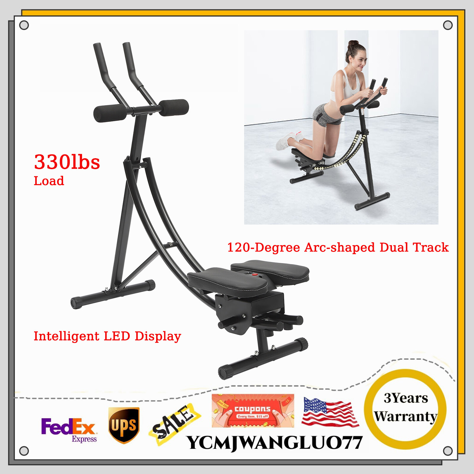 Ab Machine Coaster Abdominal Crunch Trainer Fit Home Gym Core Workout Equipment