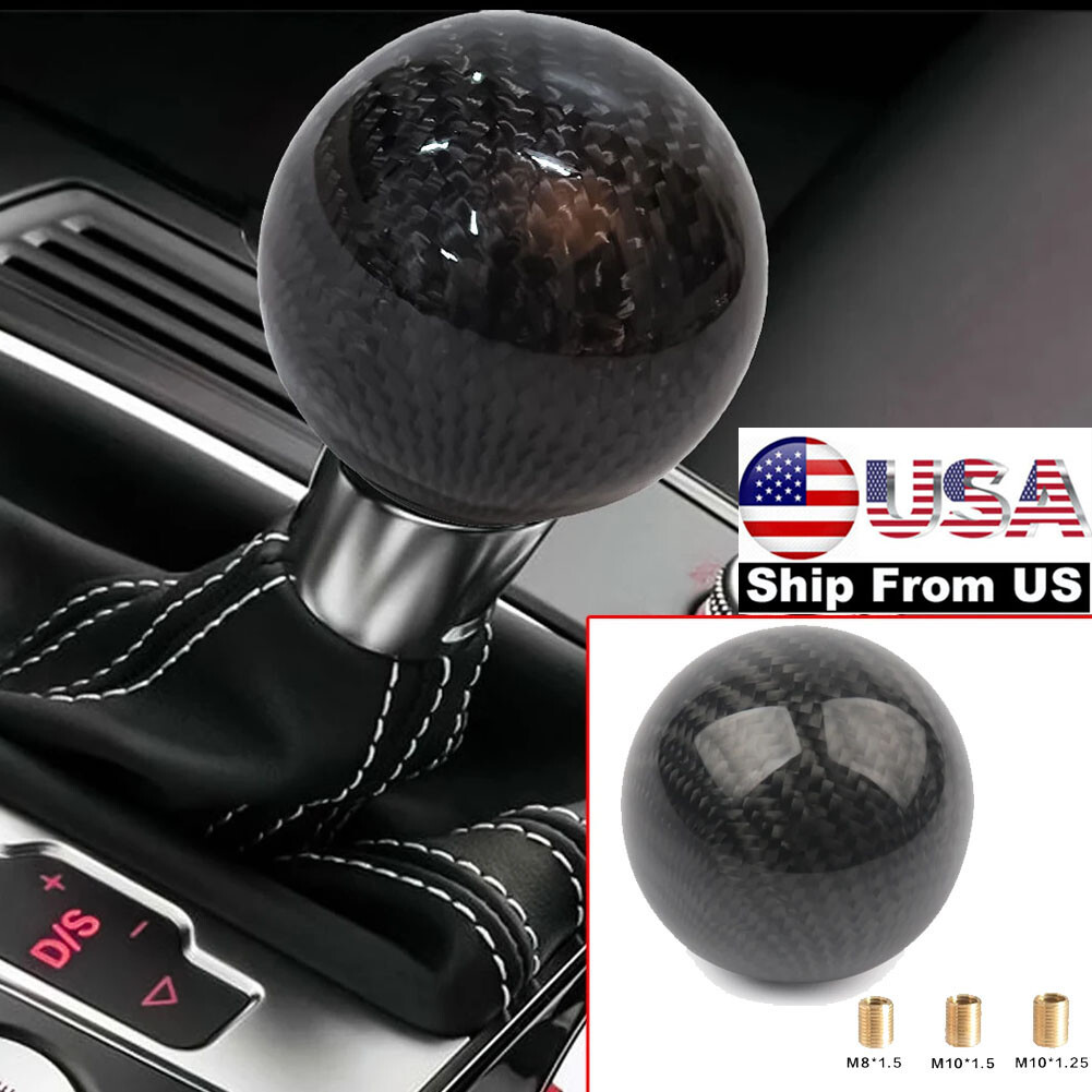 Black Real Carbon Fiber Shift Knob Round Weighted Ball Stick Shifter Universal