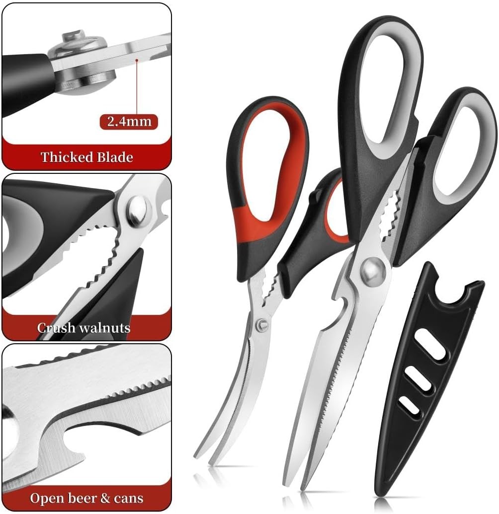 All Purpose Kitchen Shears with Protective Sheath, Heavy Duty 3 Pack Kitchen