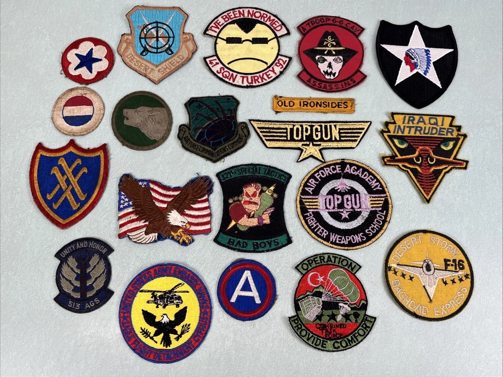 Vintage Military Patch Lot Iraqi Intruder Air Force F16 Eagle WW2 Top Gun Army