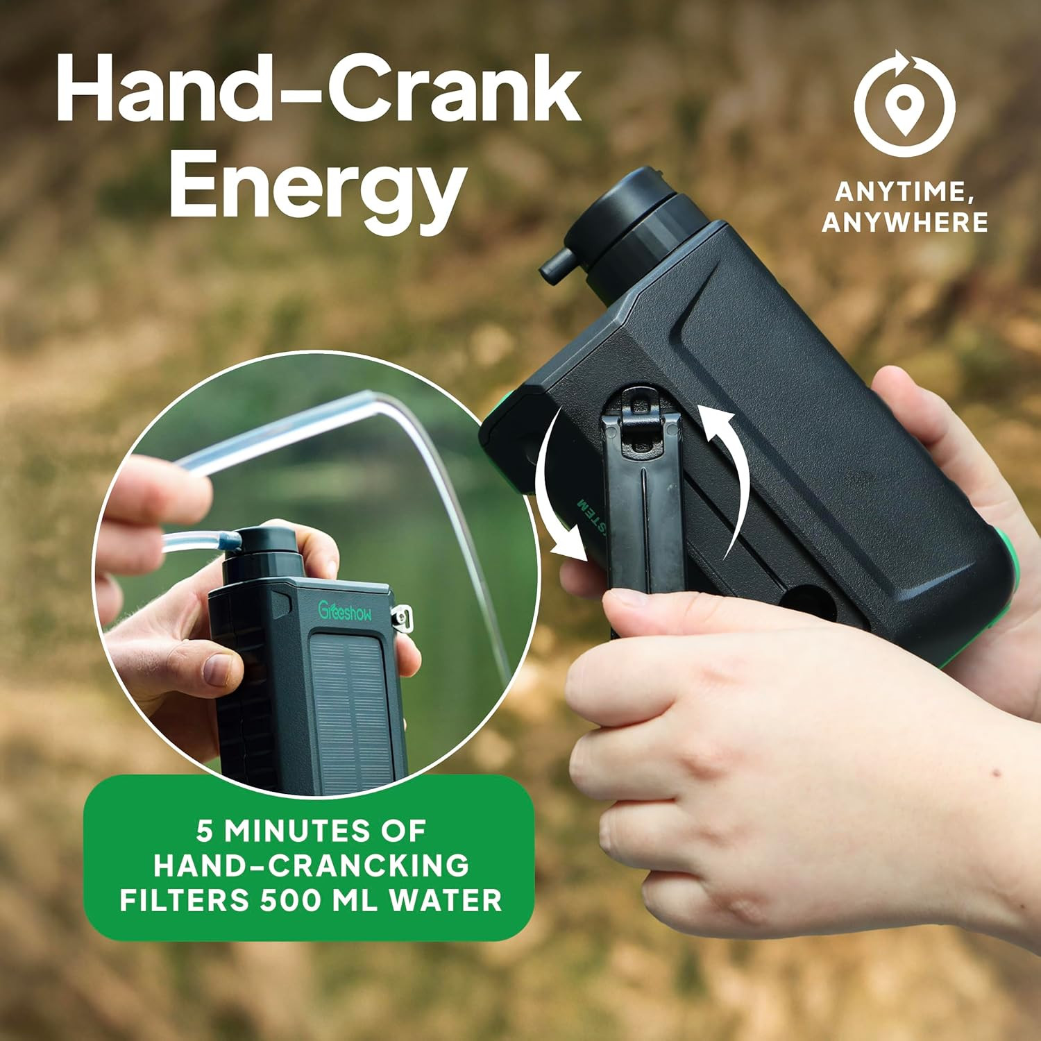 Electric Water Filter, 0.01 Micron Survival Filtration System with Solar, Hand C